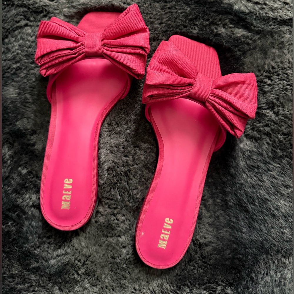 Anthropologie Slides | Maeve Hot Pink Bow Slide Sandal